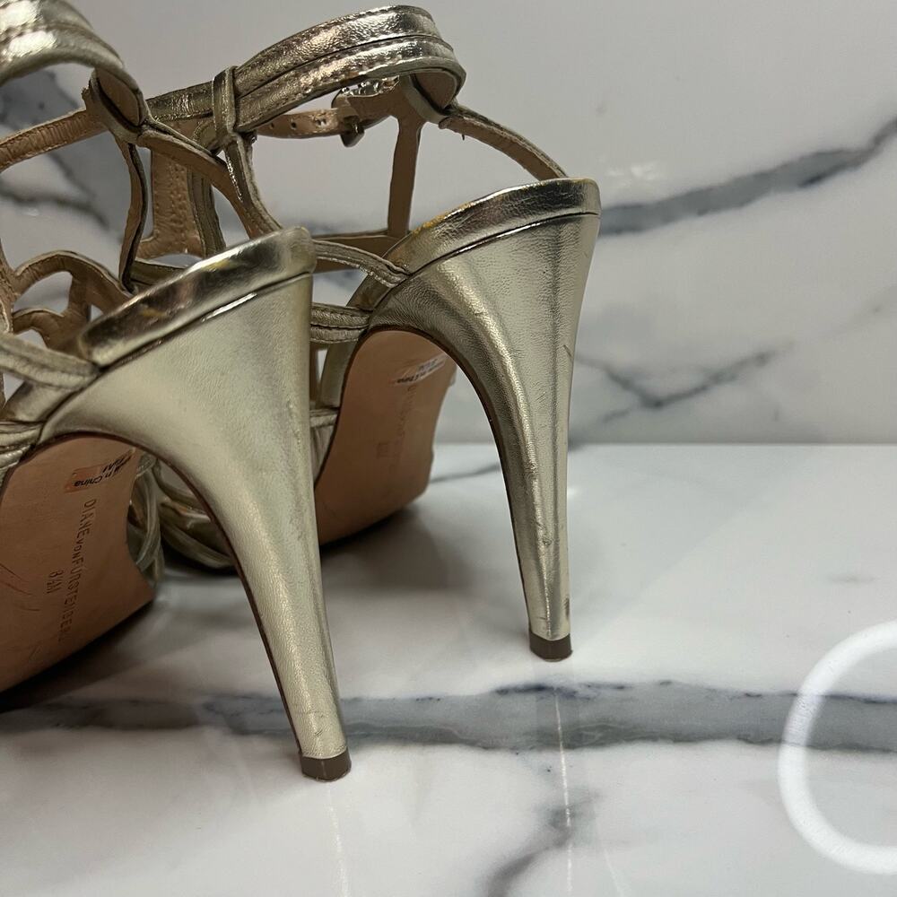 Diane Von Furstenberg Women's Gold Metallic Jeanette Nappa Heels Sz 8.5 Classic - Picture 5 of 8